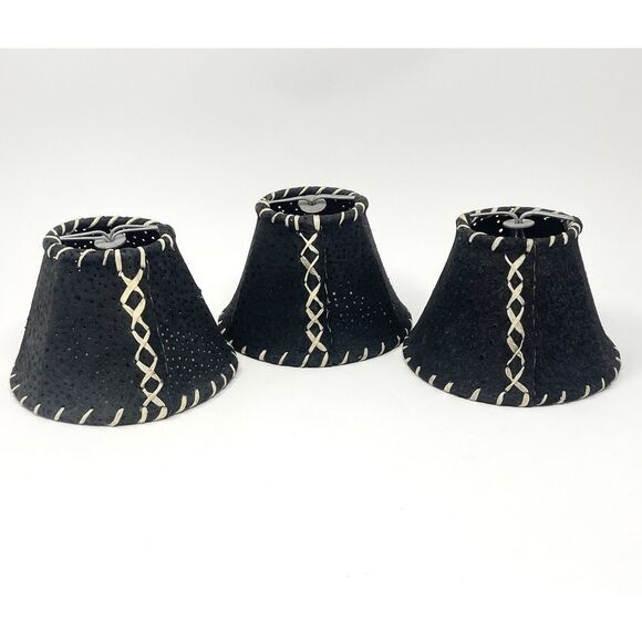 Western Leather Pigskin Suede Chandelier Sconce Lamp Shade 6x4” Black Set Of 3 - Picture 1 of 7